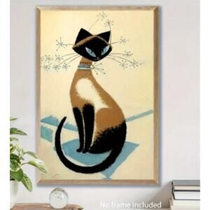 MCM Nuetral Cat Canvas Art Print 12×16 Siamese Birman Mid Century Modern 50s-60s